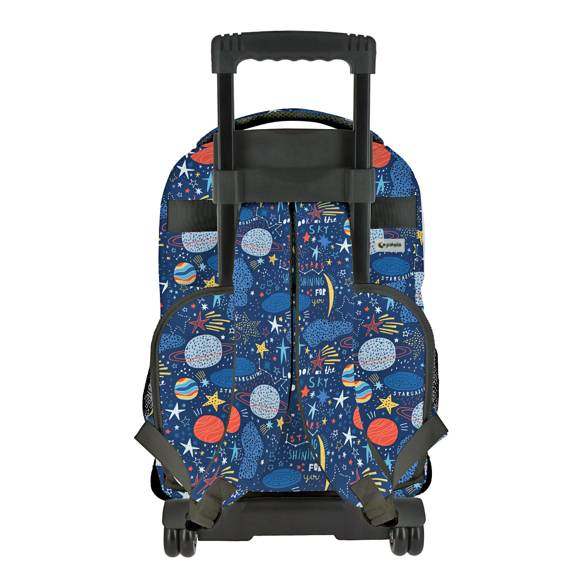 Grafoplás Design - Mochila Escolar 3 Cremalleras y Carrito Integrado. Acolchada. Planets