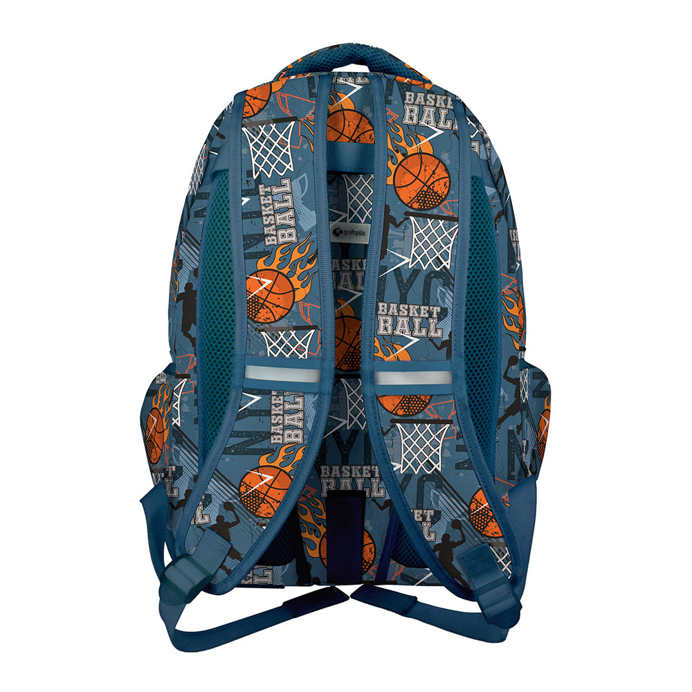 Grafoplás - Mochila Escolar 3 Cremalleras con Divisor Portátil y Adaptable Carrito. Basketball