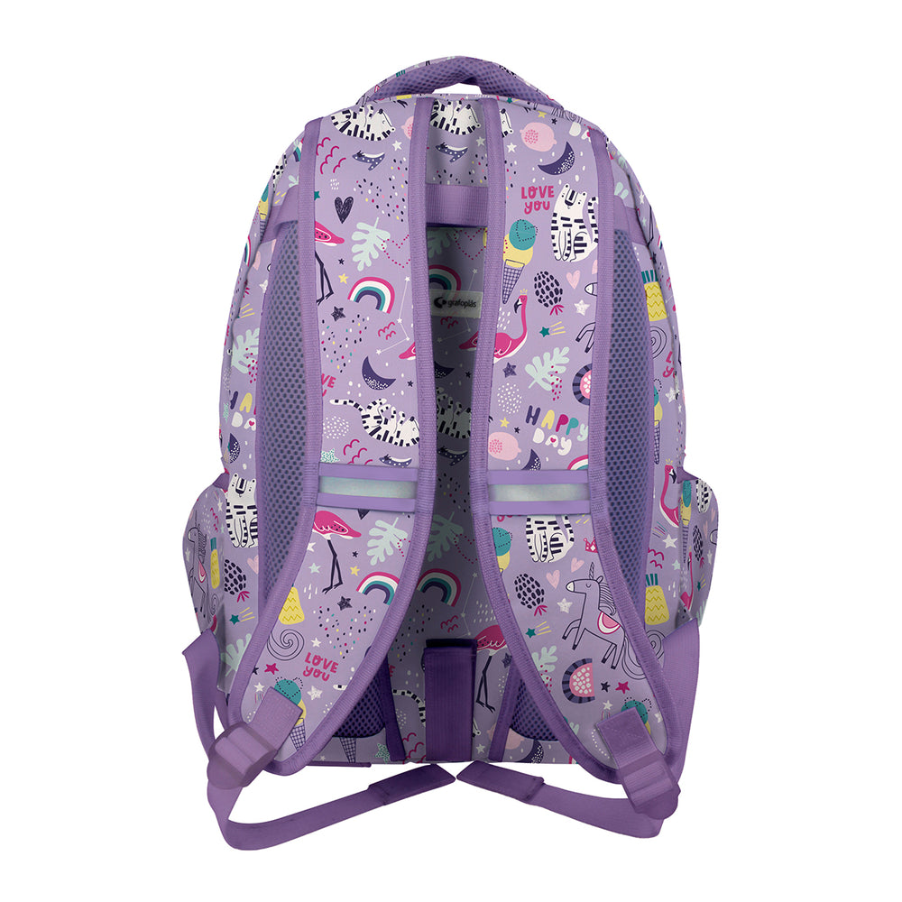 Grafoplás - Mochila Escolar 3 Cremalleras con Divisor Portátil y Adaptable Carrito. Happy