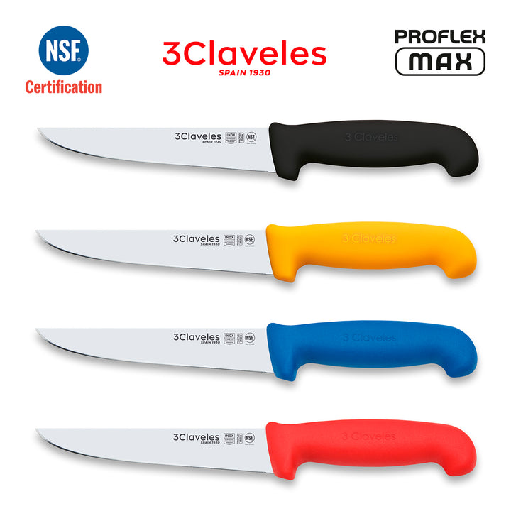 3 Claveles Proflex Max - Cuchillo Profesional Deshuesador Ancho 18 cm Ergonomico NSF. Rojo