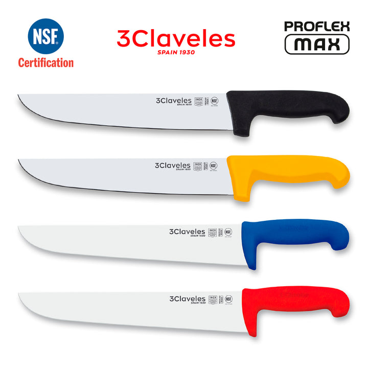 3 Claveles Proflex Max - Cuchillo Profesional Carnicero 26 cm Ergonomico NSF. Rojo