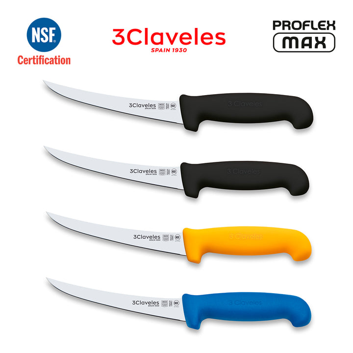 3 Claveles Proflex Max - Cuchillo Profesional Deshuesador Curvo Ergonomico NSF.