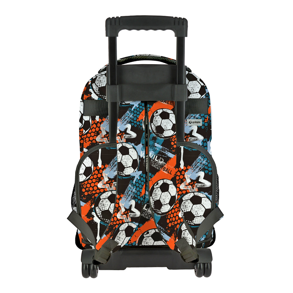 Grafoplás Design - Mochila Escolar 3 Cremalleras y Carrito Integrado. Acolchada. Wild Football