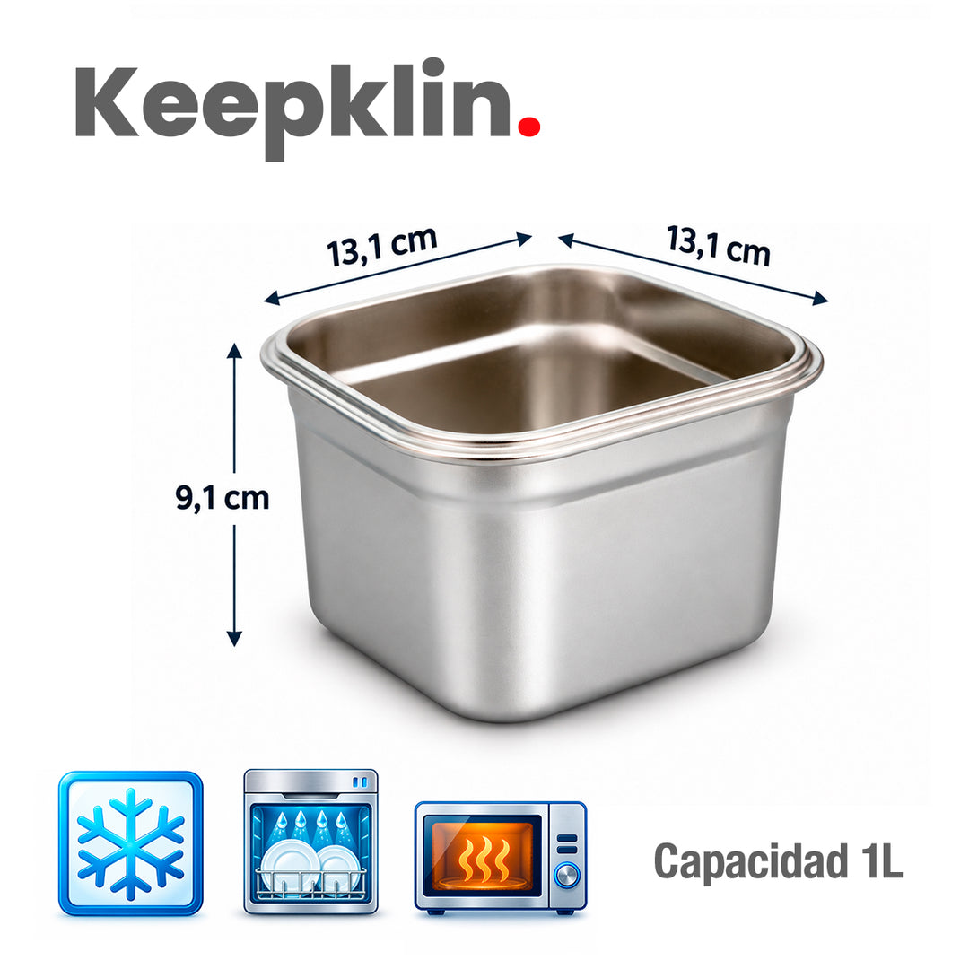 IBILI Keepklin - Recipiente Cuadrado Alto de 1.0L en Acero Inoxidable Apto Microondas