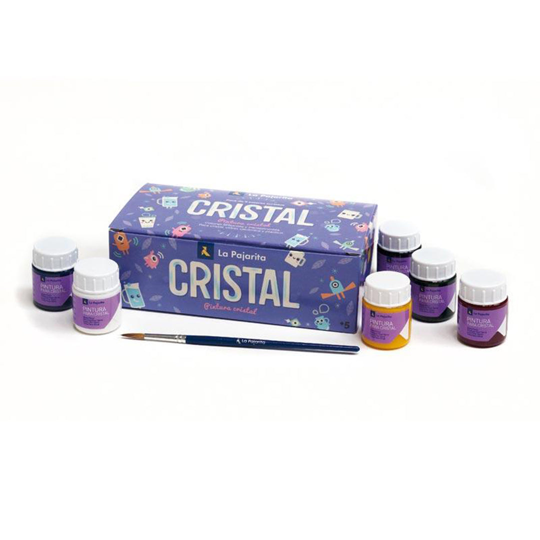 LA PAJARITA - Pack X6 Pintura Laca al Agua Cristal Colores Brillantes + Pincel
