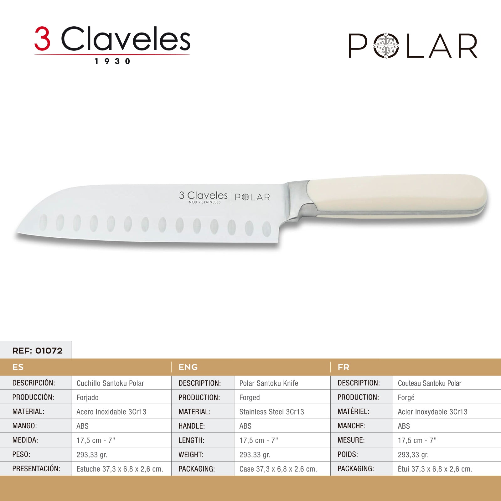 3 Claveles Polar - Juego de 5 Cuchillos de Cocina en Acero Forjado con Soporte Incluido