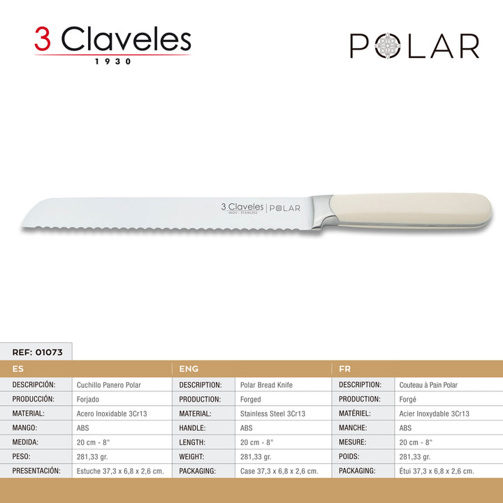 3 Claveles Polar - Cuchillo Panero Profesional 20 cm Acero Forjado y Mango en ABS