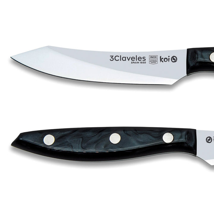 3 Claveles Koi - Set de 4 Cuchillos Chuleteros Lisos 11.5 cm en Acero Inox. Mango Negro