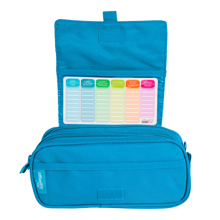 ColePack Eco - Estuche Triple de 3 Cremalleras con Material Escolar Incluido. Azul Claro