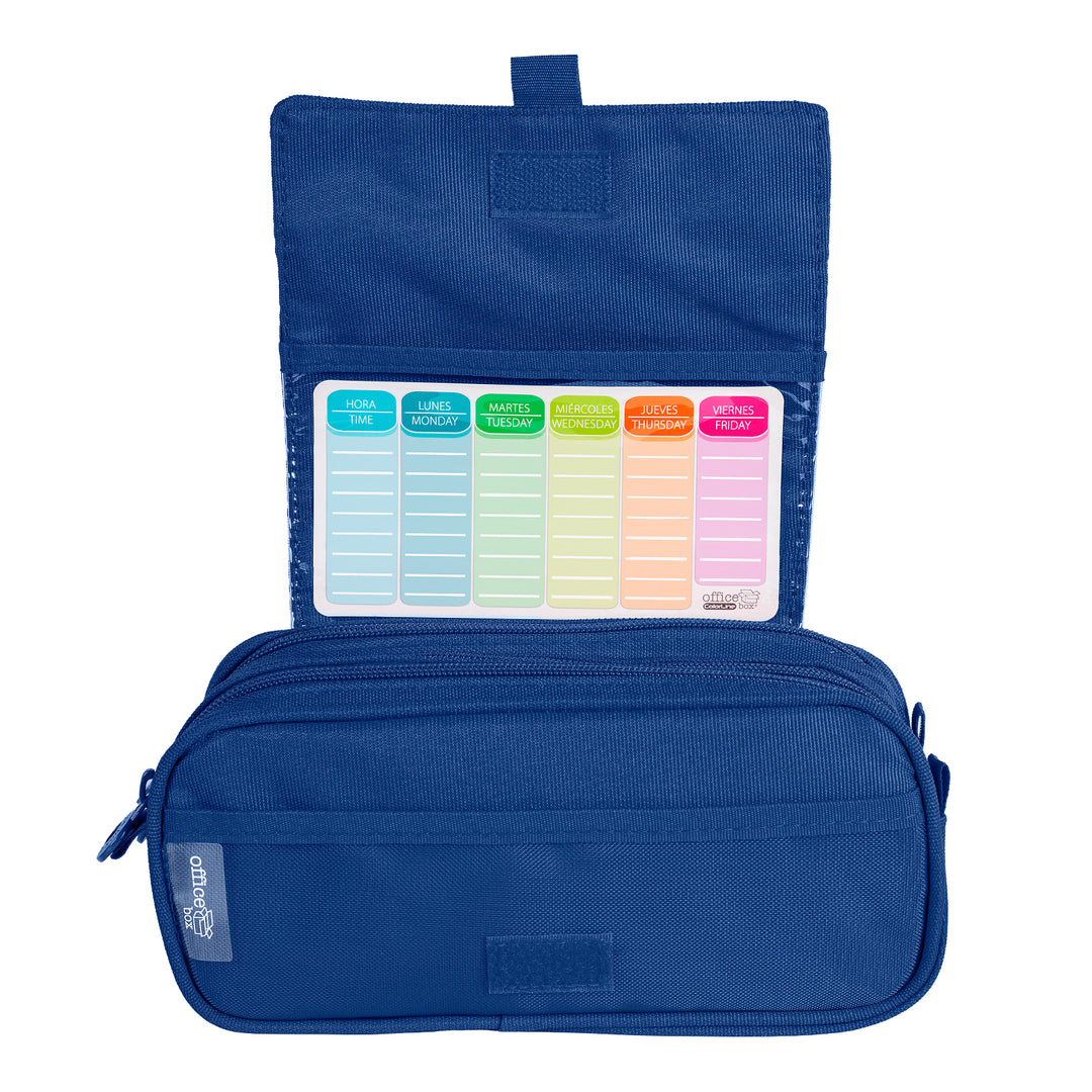 ColePack Pro -Estuche Triple de 3 Cremalleras con Material Escolar Incluido. Azul Oscuro