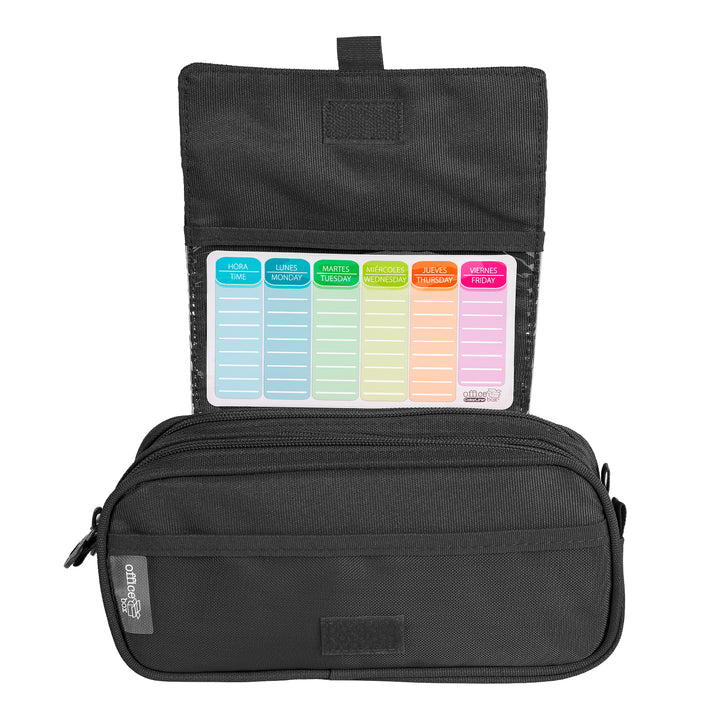 ColePack Pro - Estuche Triple de 3 Cremalleras con Material Escolar Incluido. Negro