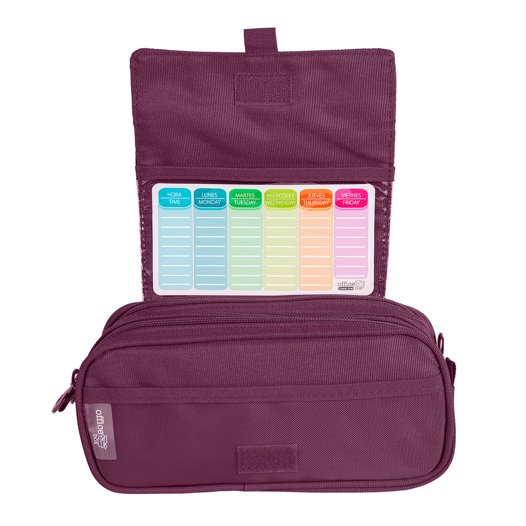 ColePack Eco - Estuche Triple de 3 Cremalleras con Material Escolar Incluido. Morado