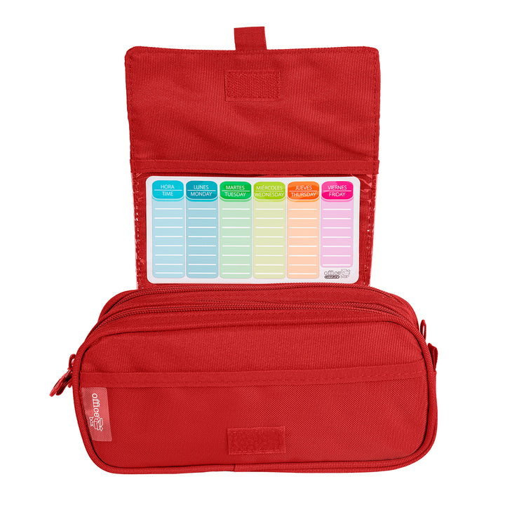 ColePack Eco - Estuche Triple de 3 Cremalleras con Material Escolar Incluido. Rojo