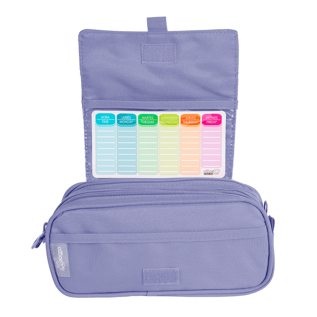 ColePack Eco - Estuche Triple de 3 Cremalleras con Material Escolar Incluido. Violeta