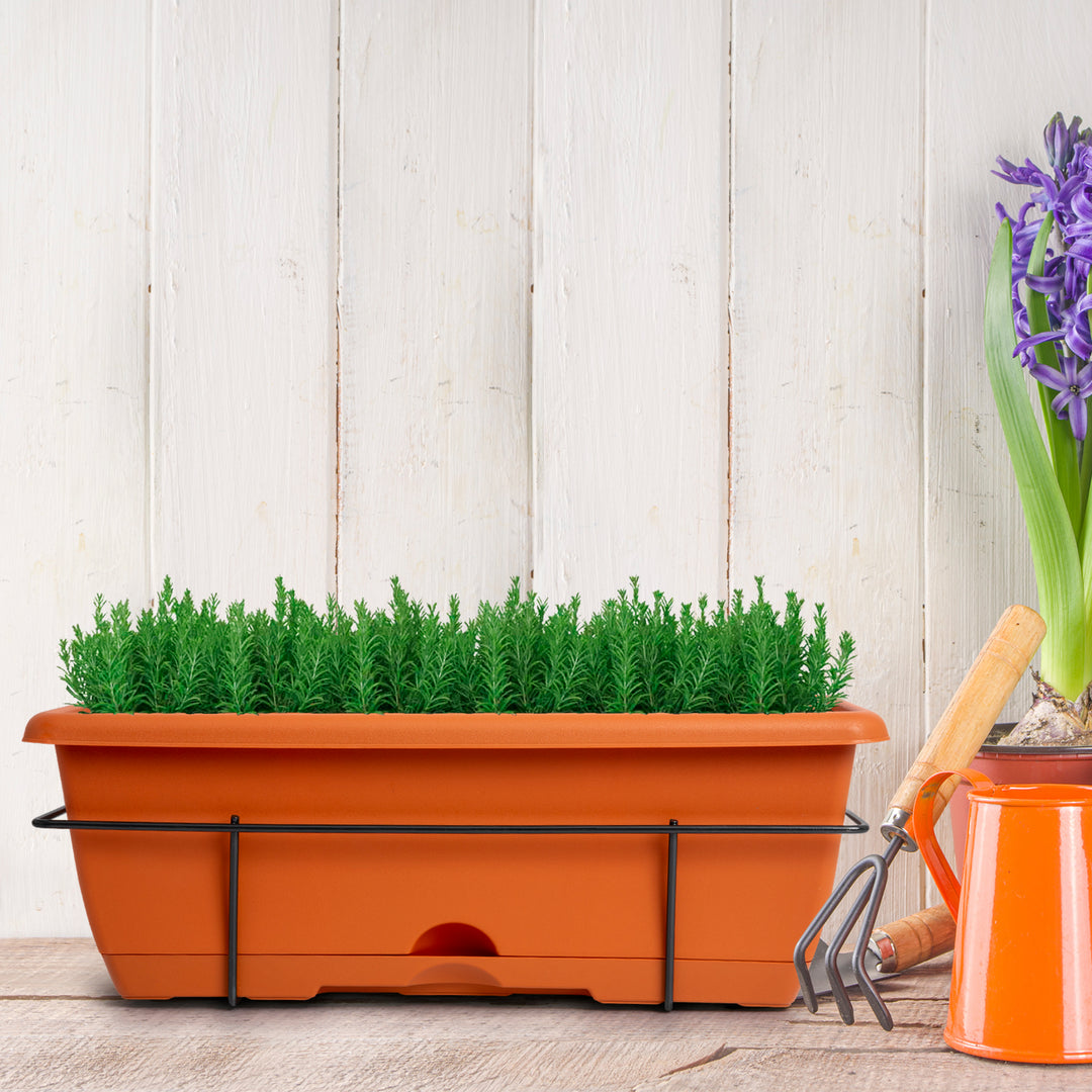 Plastic Forte - Lote de 2 Jardineras Balconeras 50 cm con Plato Integrado y Soporte. Antracita