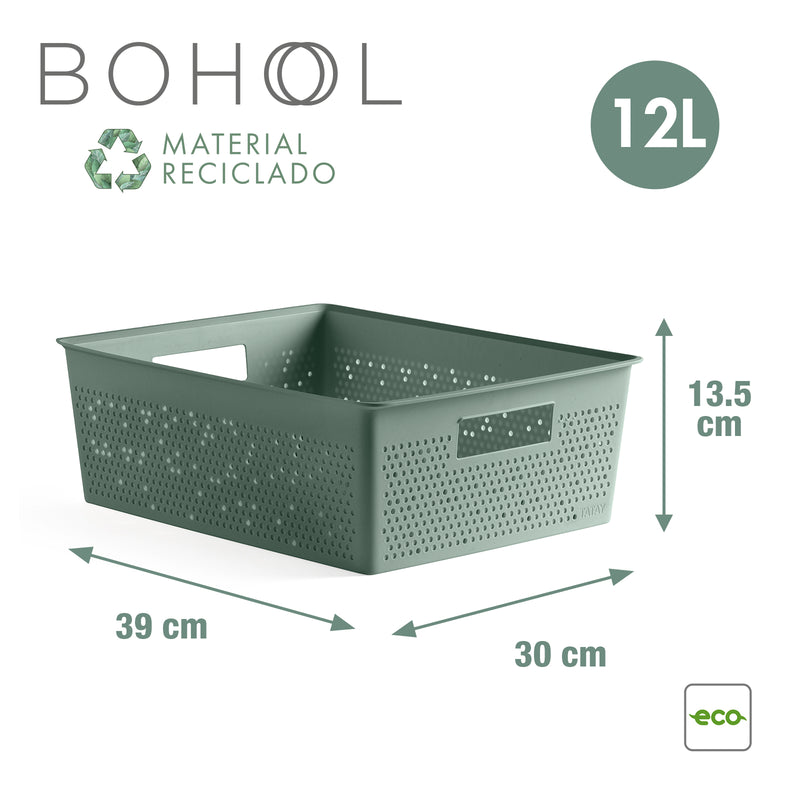 TATAY Bohol - Caja Organizadora Rectangular 12L Plástico Reciclado. Verde Sage