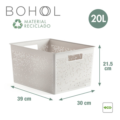 TATAY Bohol - Caja Organizadora Rectangular 20L Plástico Reciclado con Tapa. Sky White