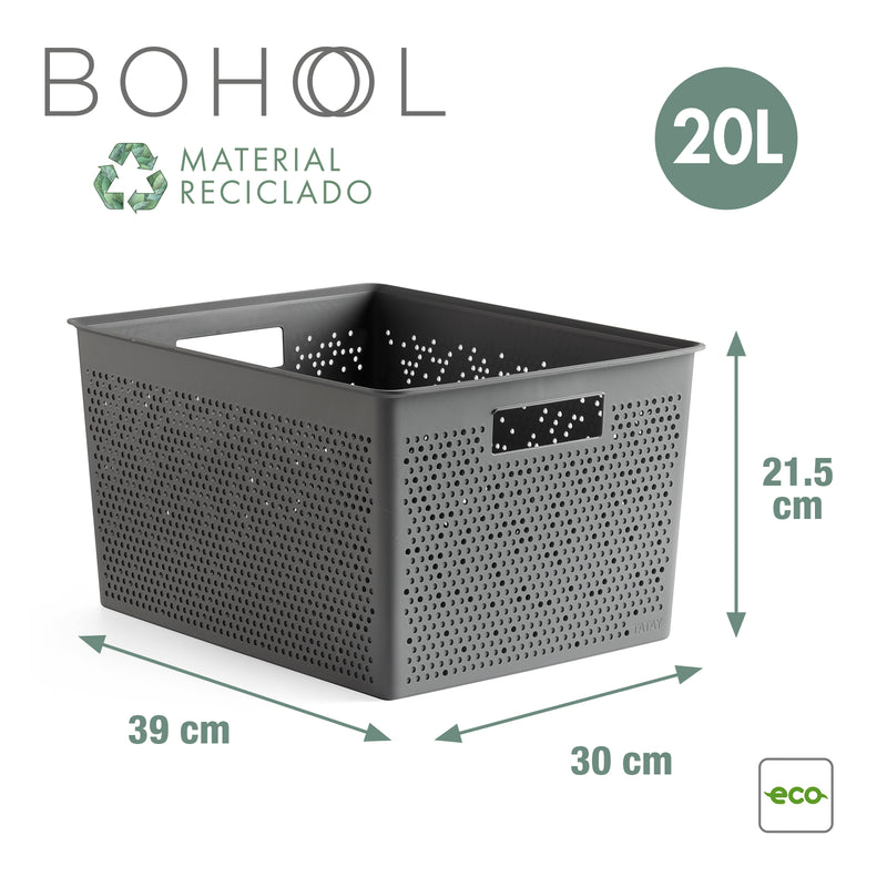 TATAY Bohol - Caja Organizadora Rectangular 20L Plástico Reciclado. Gris Antracita