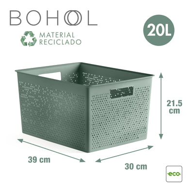 TATAY Bohol - Set 4 Cajas Organizadoras 20L+12L+4+4L en Plástico Reciclado. Verde Sage
