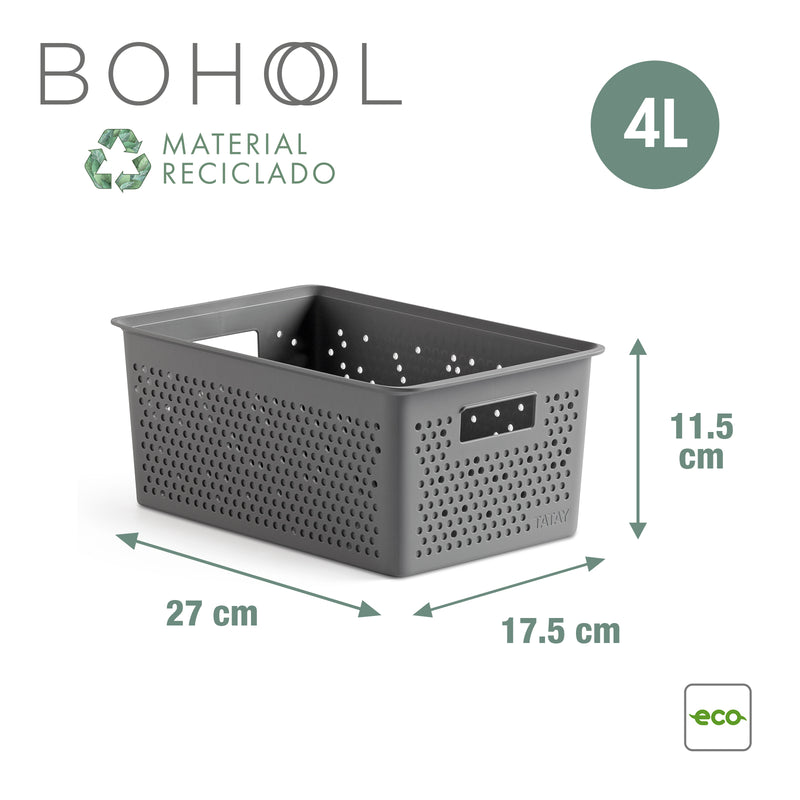 TATAY Bohol - Set 3 Cajas Organizadoras 12L+4L+4L en Plástico Reciclado. Antracita