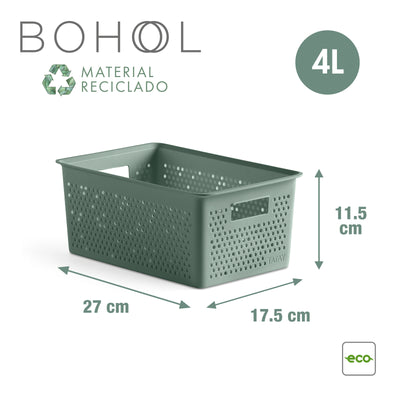 TATAY Bohol - Caja Organizadora Rectangular 4L Plástico Reciclado. Verde Sage