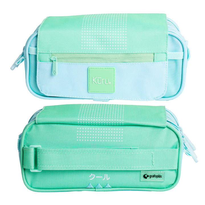 ColePack Kuru24 - Estuche Triple de 3 Cremalleras con Material Escolar Incluido. Verde