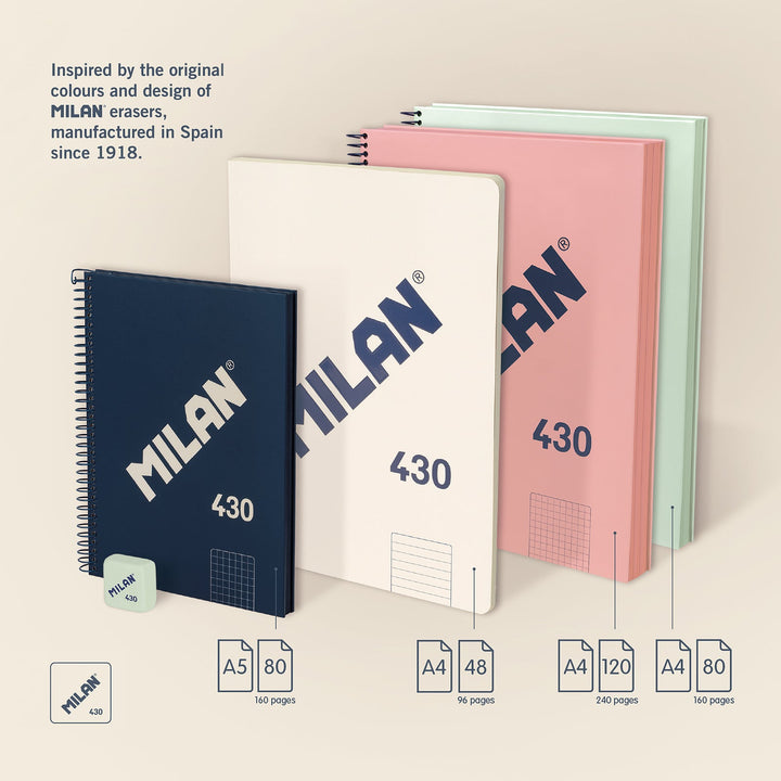 MILAN 430 - Cuaderno A5 Espiral y Tapa Dura. Papel Pautado 80 Hojas 95gr Azul