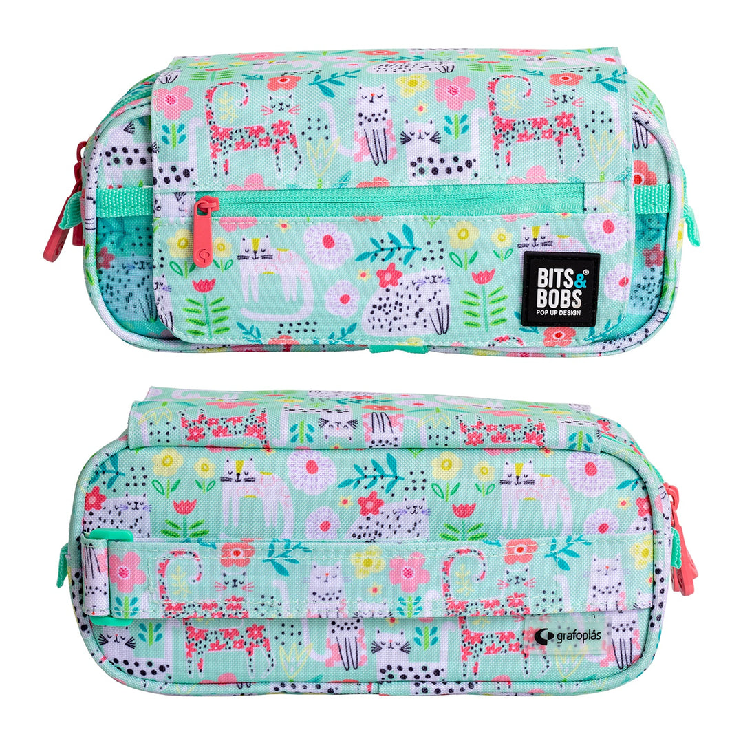 ColePack EcoDes - Estuche Triple de 3 Cremalleras con Material Escolar Incluido. Cats