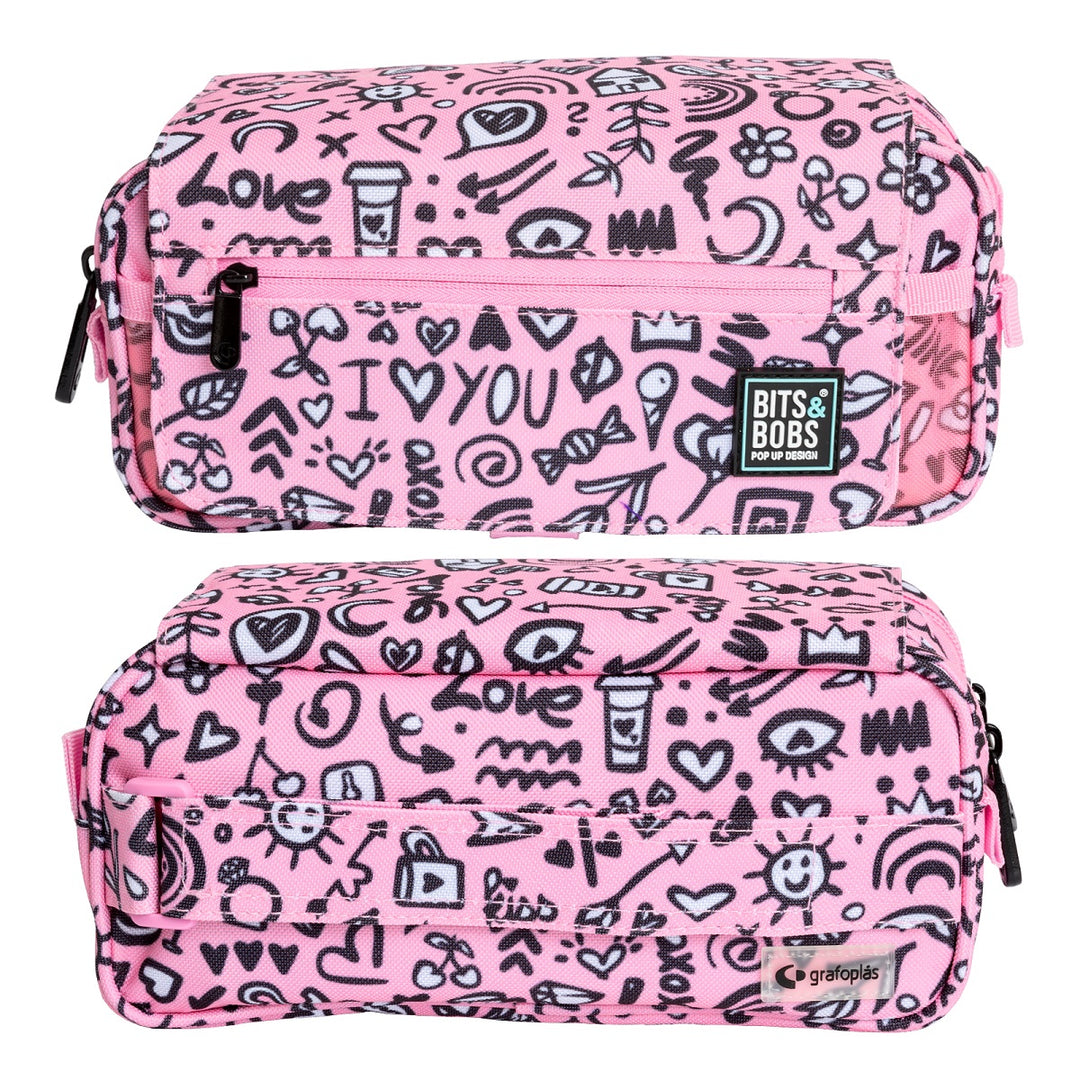 ColePack Design - Estuche Triple de 3 Cremalleras con Material Escolar Incluido. I Love You