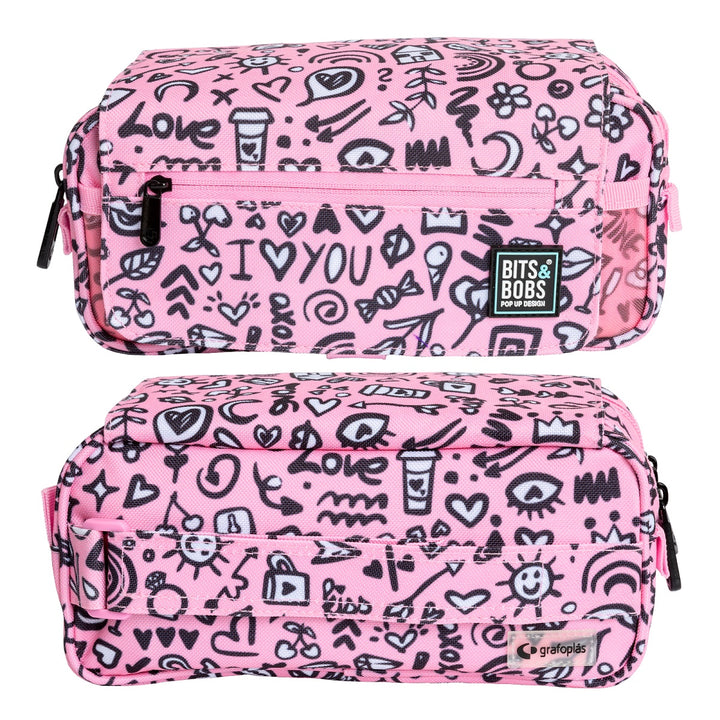 ColePack Design - Estuche Triple de 3 Cremalleras con Material Escolar Incluido. I Love You