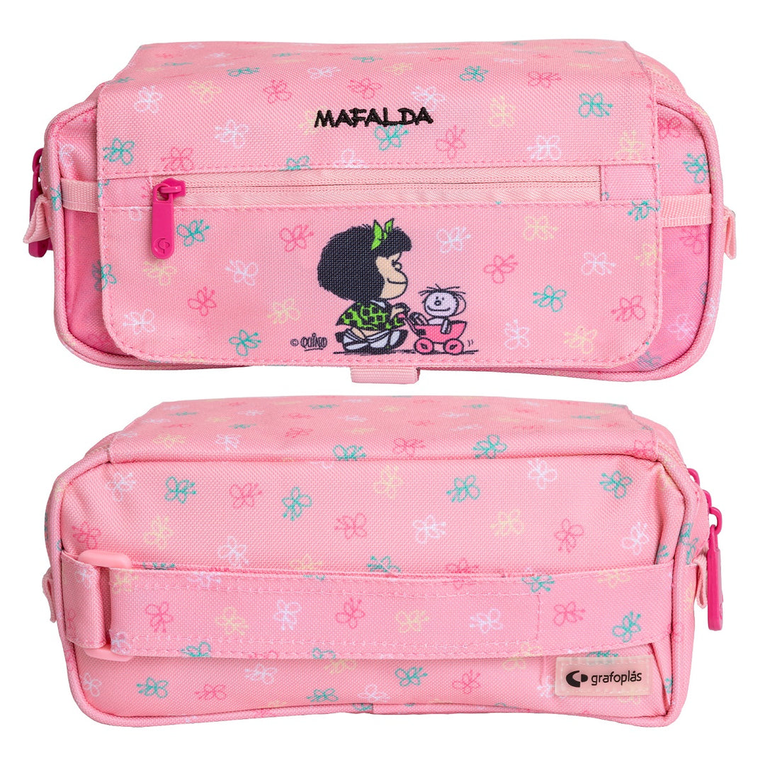 ColePack EcoDes - Estuche Triple de 3 Cremalleras con Material Escolar Incluido. Mafalda Cart