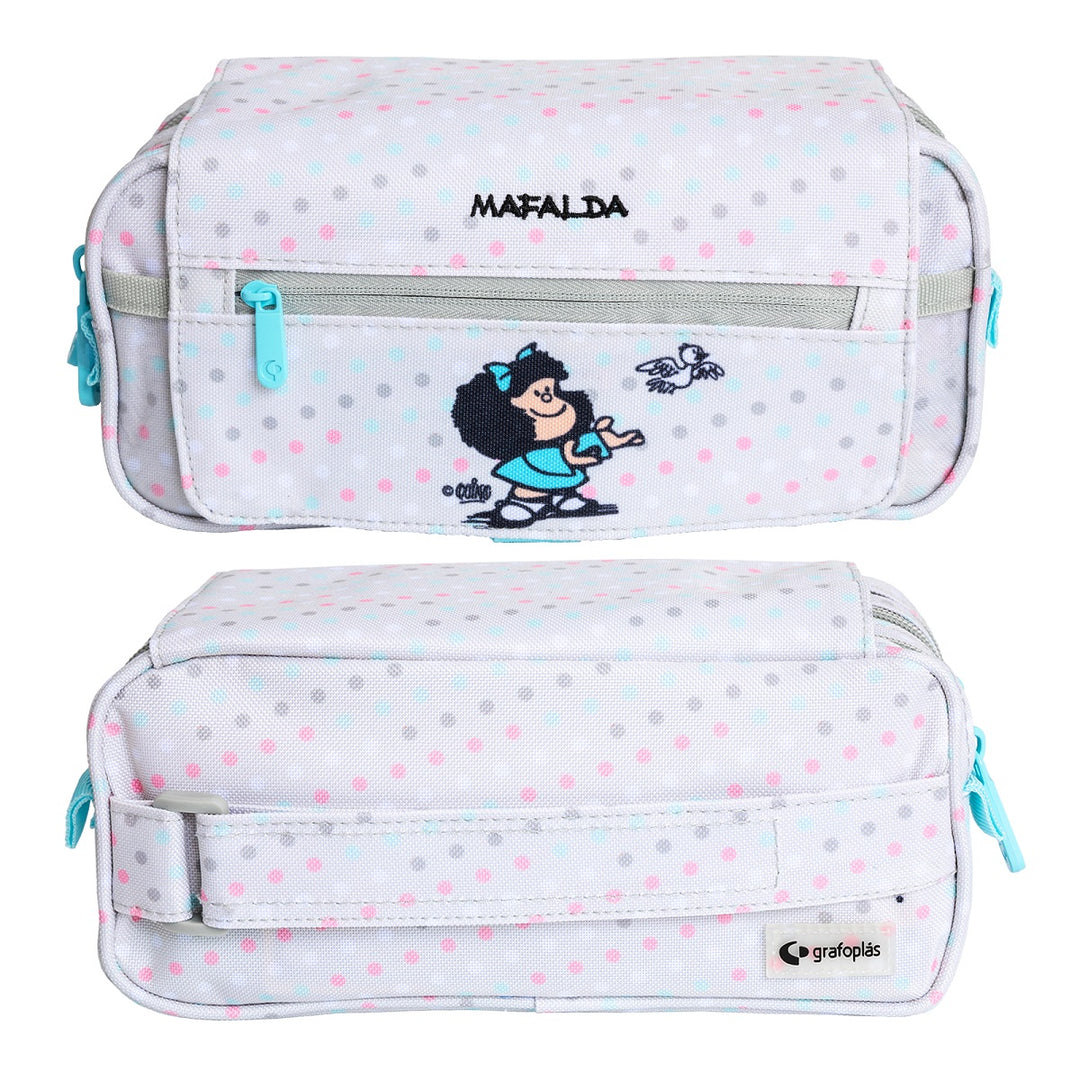 ColePack EcoDes - Estuche Triple de 3 Cremalleras con Material Escolar Incluido. Mafalda Bird