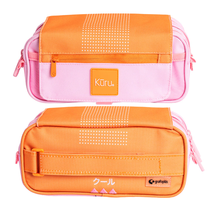 ColePack Kuru24 - Estuche Triple de 3 Cremalleras con Material Escolar Incluido. Naranja