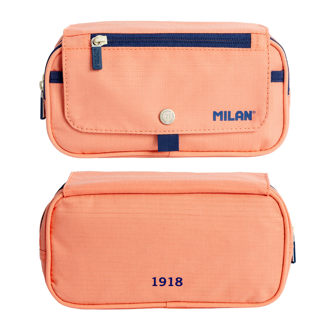 Milan 1918 - Estuche Portatodo Triple con Cuatro Cremalleras para Material Escolar. Rosa