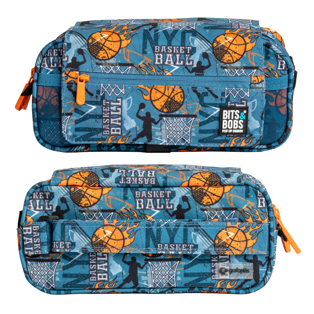 Grafoplás Design - Estuche Portatodo Triple con Solapa para Material Escolar. Basketball