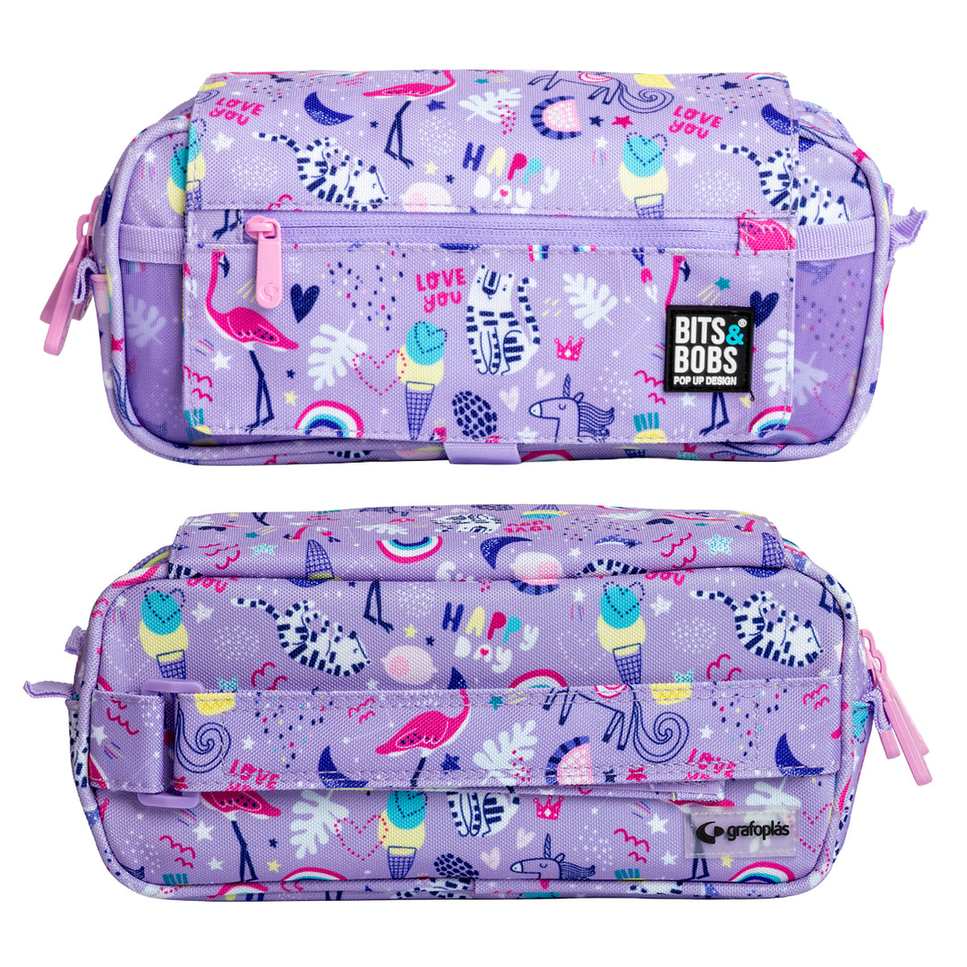 ColePack Design - Estuche Triple de 3 Cremalleras con Material Escolar Incluido. Happy