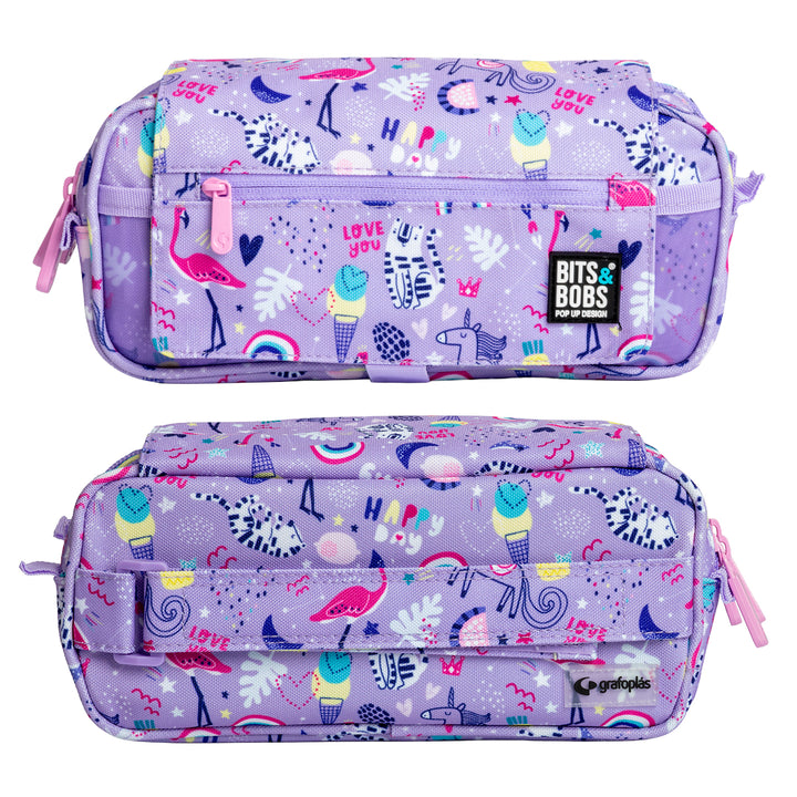 ColePack Design - Estuche Triple de 3 Cremalleras con Material Escolar Incluido. Happy