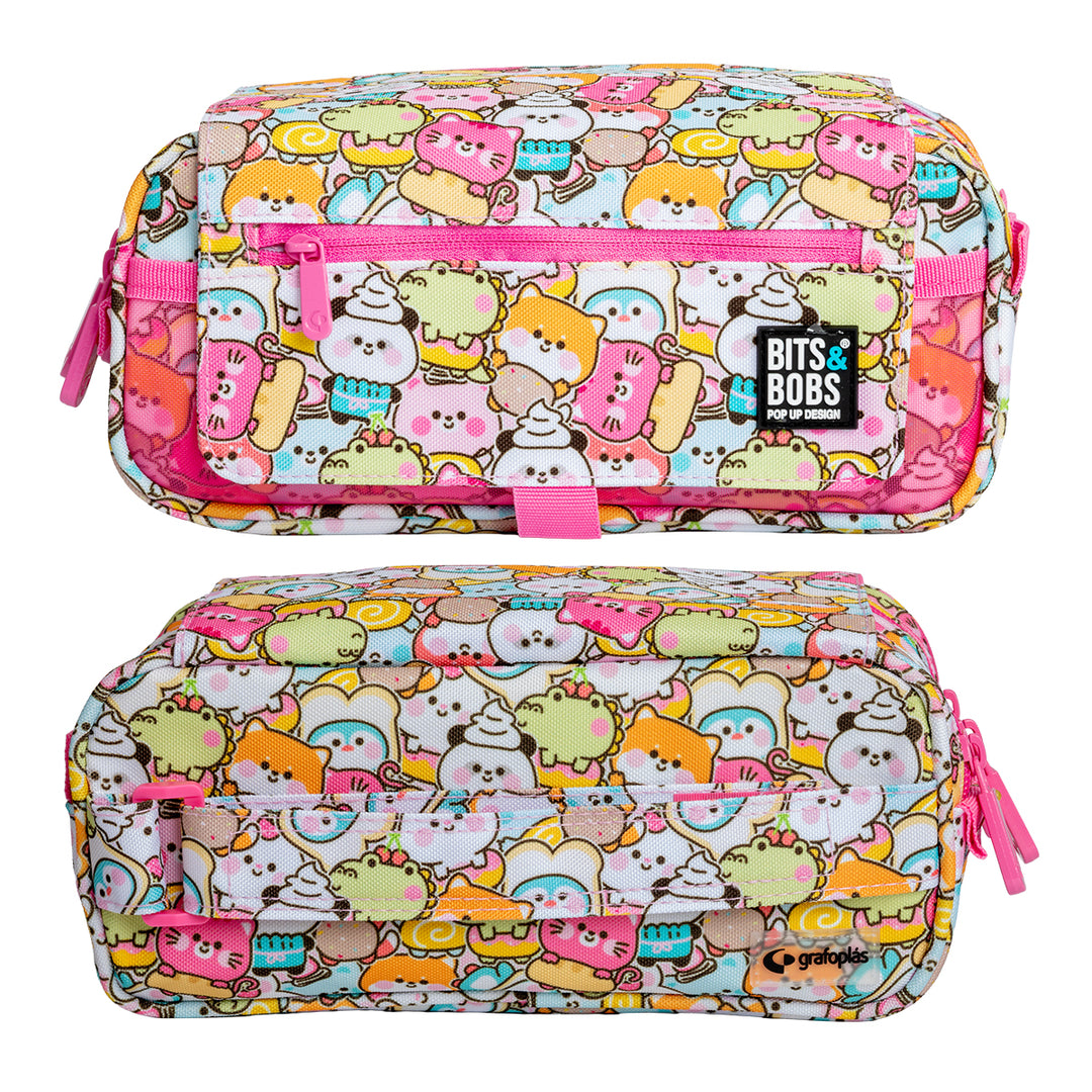 ColePack EcoDes - Estuche Triple de 3 Cremalleras con Material Escolar Incluido. Kawaii