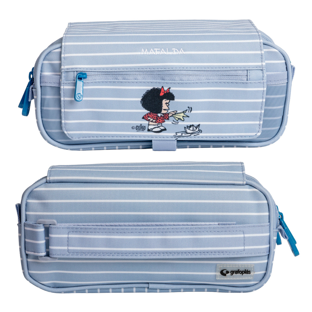 Grafoplás Design - Estuche Portatodo Triple con Solapa para Material Escolar. Mafalda Boat