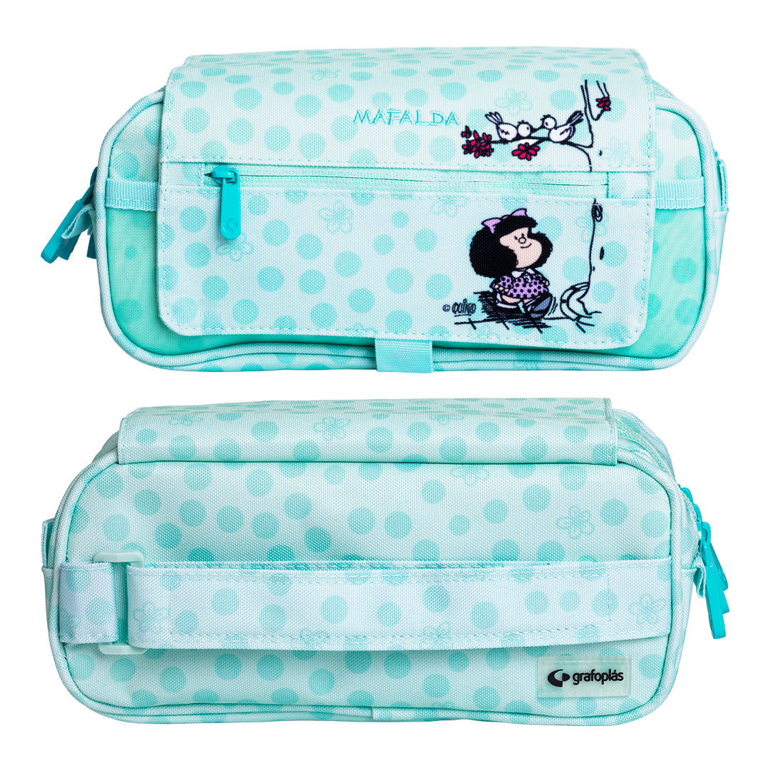 ColePack EcoDes - Estuche Triple de 3 Cremalleras con Material Escolar Incluido. Mafalda Kiss