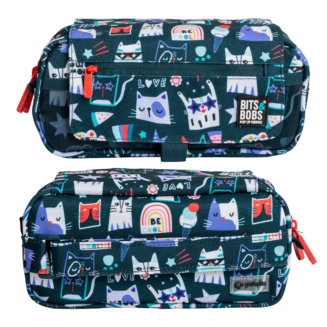 ColePack EcoDes - Estuche Triple de 3 Cremalleras con Material Escolar Incluido. Miau