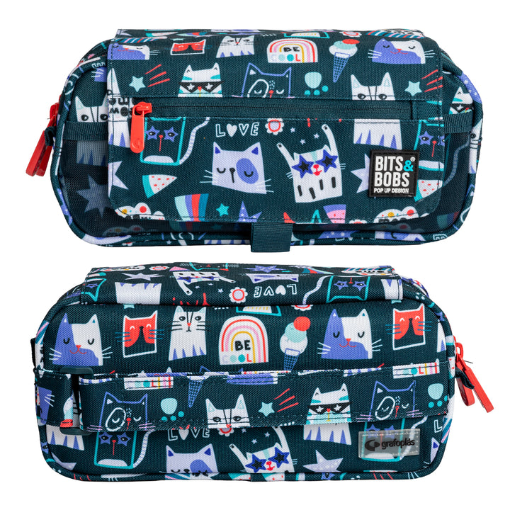 ColePack EcoDes - Estuche Triple de 3 Cremalleras con Material Escolar Incluido. Miau
