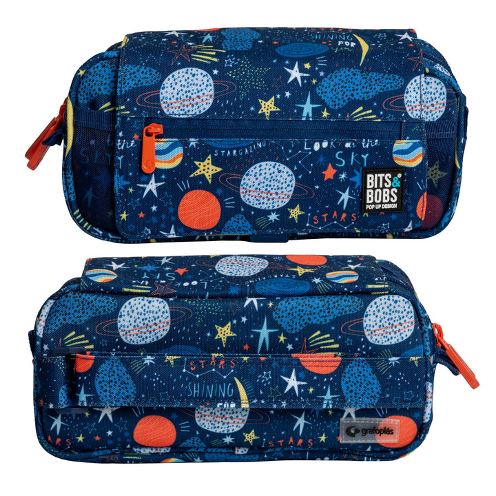 Grafoplás Design - Estuche Portatodo Triple con Solapa para Material Escolar. Planets