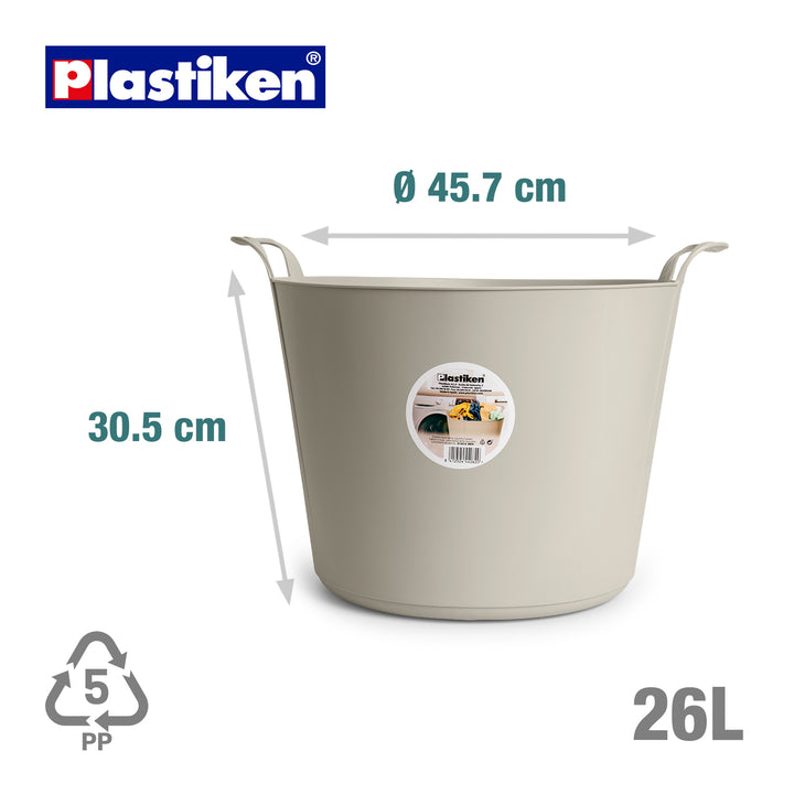 Plastiken Nature - Capazo Flexible de 26L Multiusos Redondo con Asas. Blanco