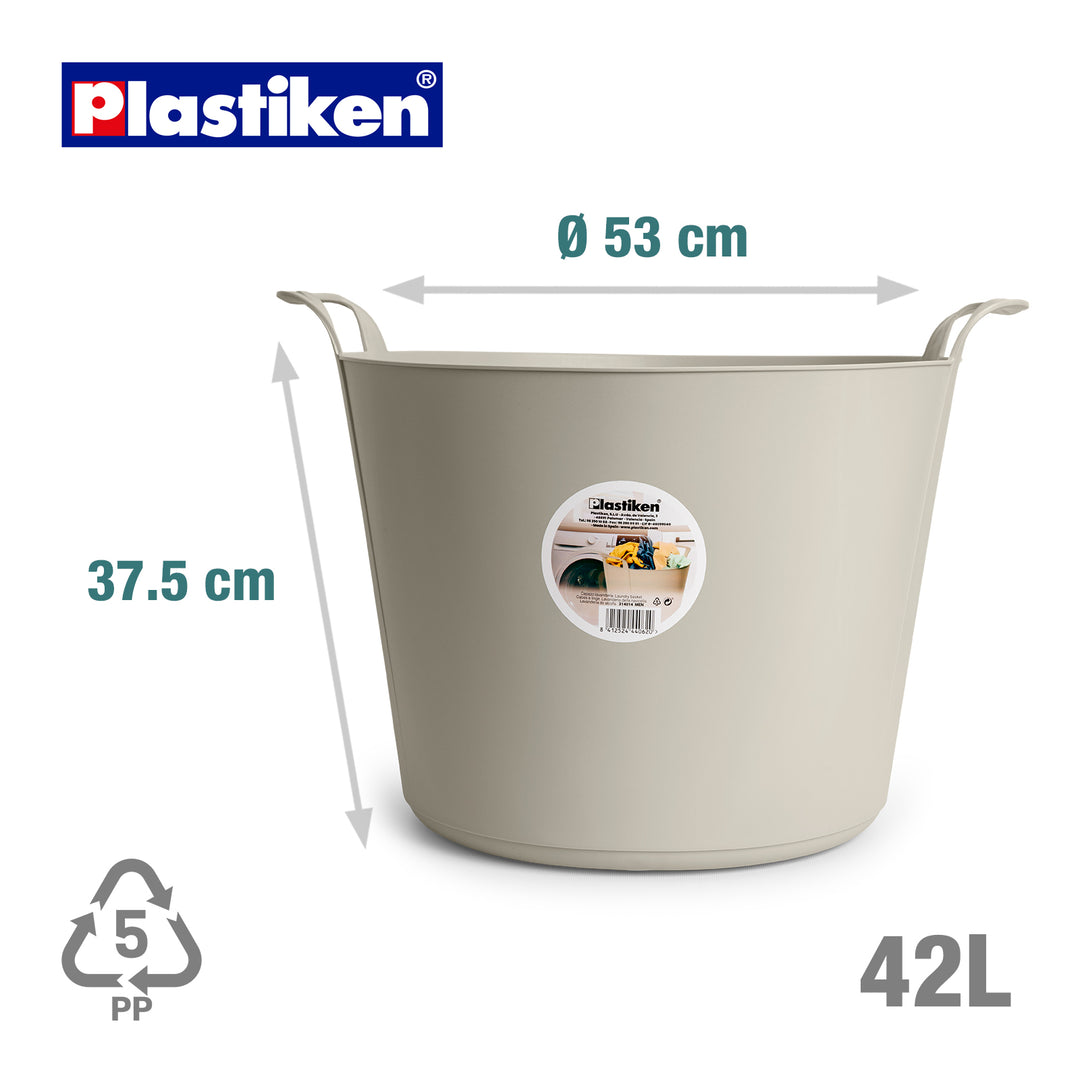 Plastiken Nature - Capazo Flexible de 42L Multiusos Redondo con Asas. Menta