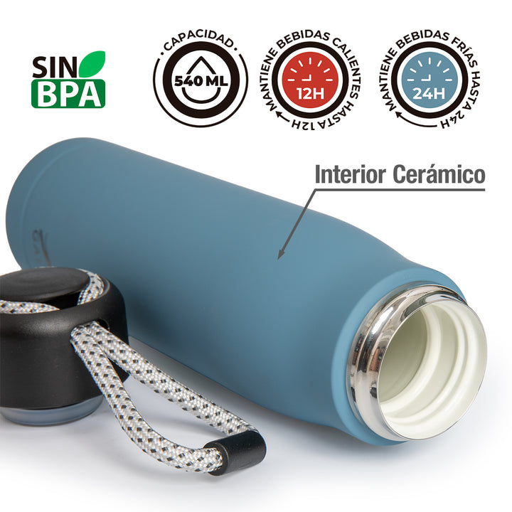 Grafoplas Galgo - Botella Térmica Reutilizable de 0.54L con Interior Cerámico. Verde