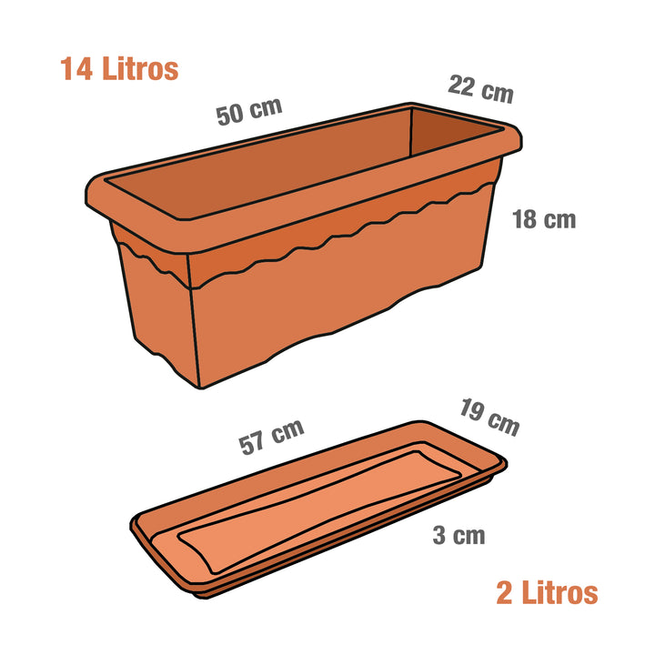 Plastiken TERRA - Jardinera Rectangular 50 cm 14L con Plato Incluido. Antracita