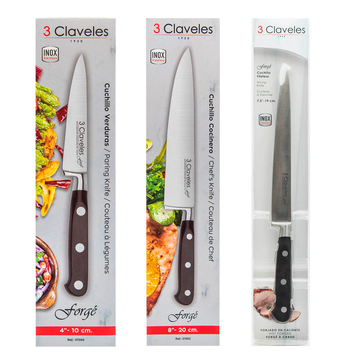 3 Claveles Forgé - Juego de 3 Cuchillos Profesionales Premium Acero Inoxidable Forjado