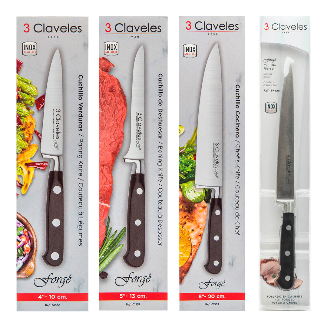 3 Claveles Forgé - Juego de 4 Cuchillos Profesionales Master Chef Acero Inoxidable Forjado