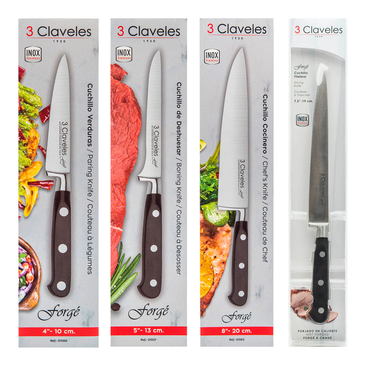 3 Claveles Forgé - Juego de 4 Cuchillos Profesionales Master Chef Acero Inoxidable Forjado